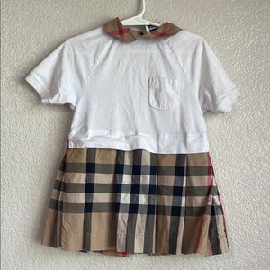 Burberry Kids White and Tan Plaid dress